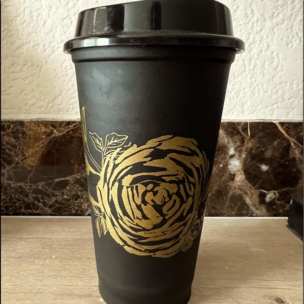 Limited Edition Starbucks 2021 Fall Collection Black with gold rose.